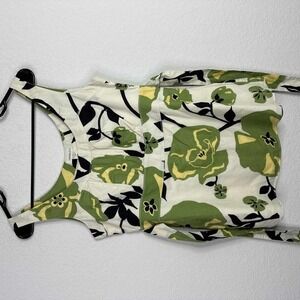 Harolds Shirt Womens Medium Green Floral Sleeveless Tunic Casual‎ Whimsical